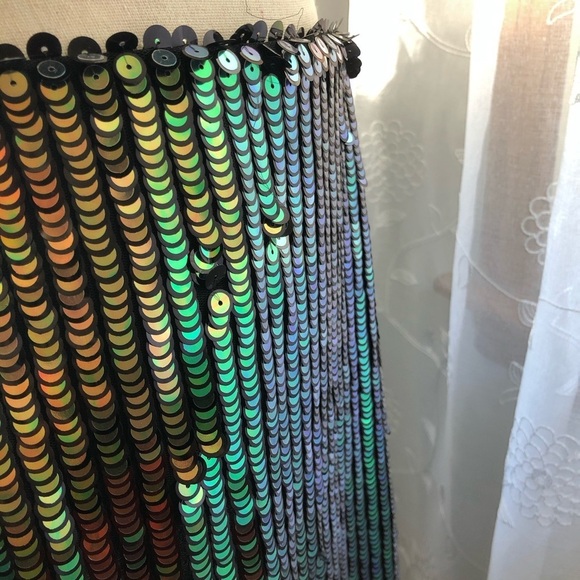 🎄Glamorous mini  sequinned skirt green/black SZ L mermaid style - Picture 10 of 15